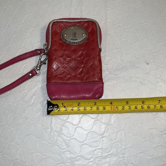 Fossil Key-Per Carry-All leather wristlet red pink silver - Picture 4 of 9